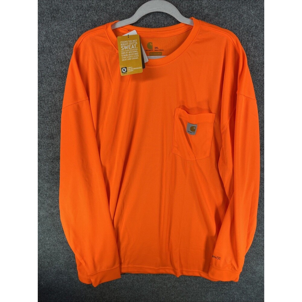Carhartt Force Long Sleeve Shirt 2XL Hi Vis Orange Relaxed NWT